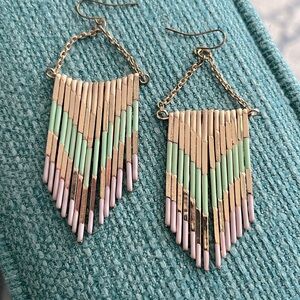 Dangling earrings, festival style or Boho gold white lilac green